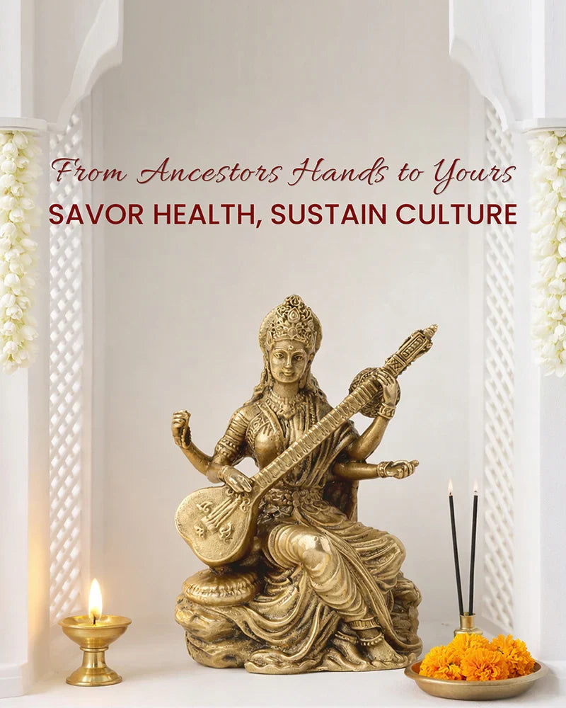 Pure Brass Saraswati Maa Idol for Pooja and Home Decoration