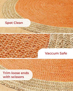 Handcrafted Natural Yellow Round Jute Carpet For Dining Space
