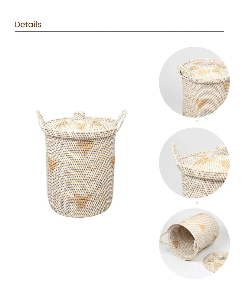 Rattan Storage Basket with Lid for Living Room and Closet