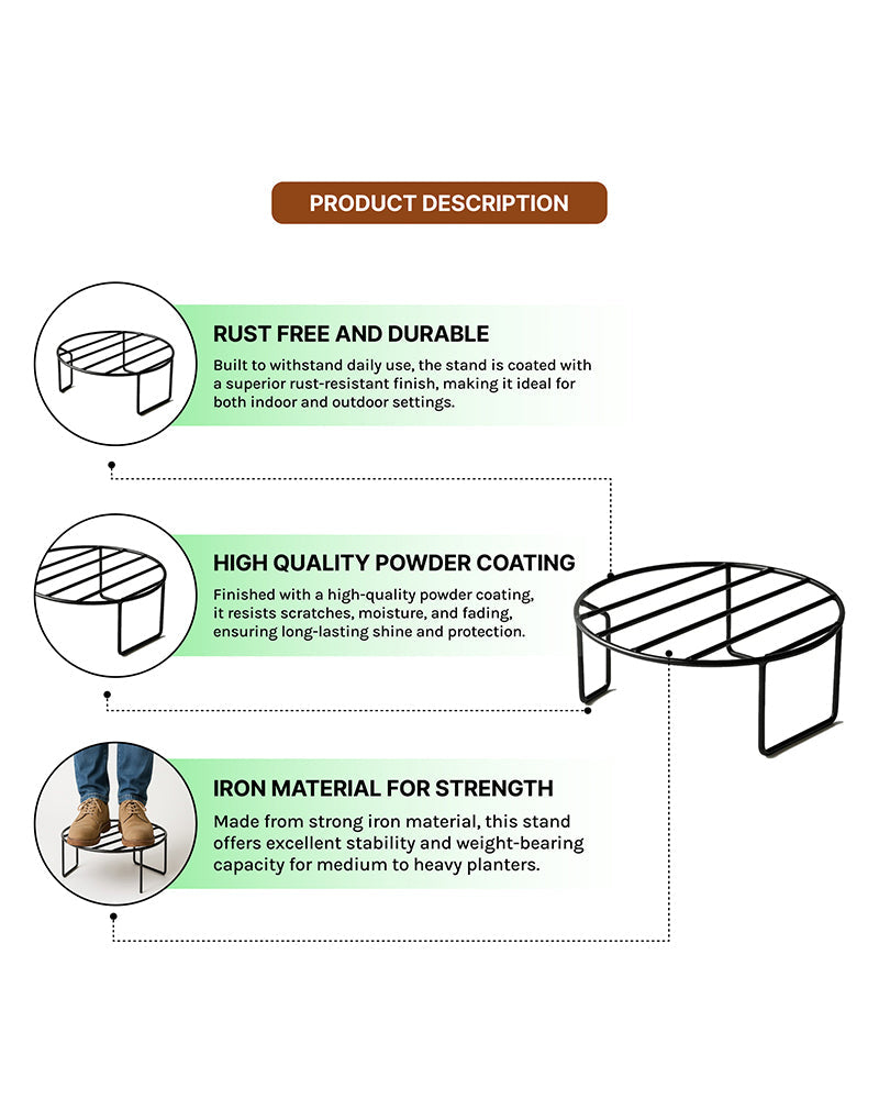 Set of 3 Metal Plant Holder Stands, Durable and Stylish for Indoor and Outdoor Gardens