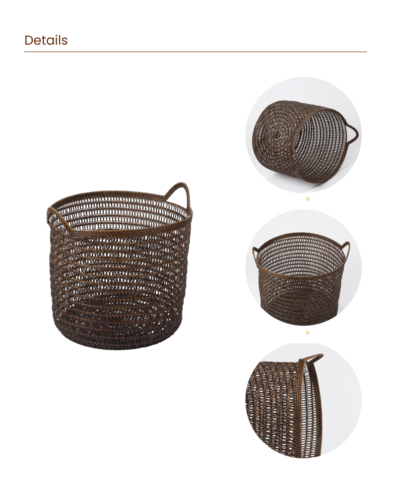 Rattan Basket with Handles for Laundry and Toy Storage