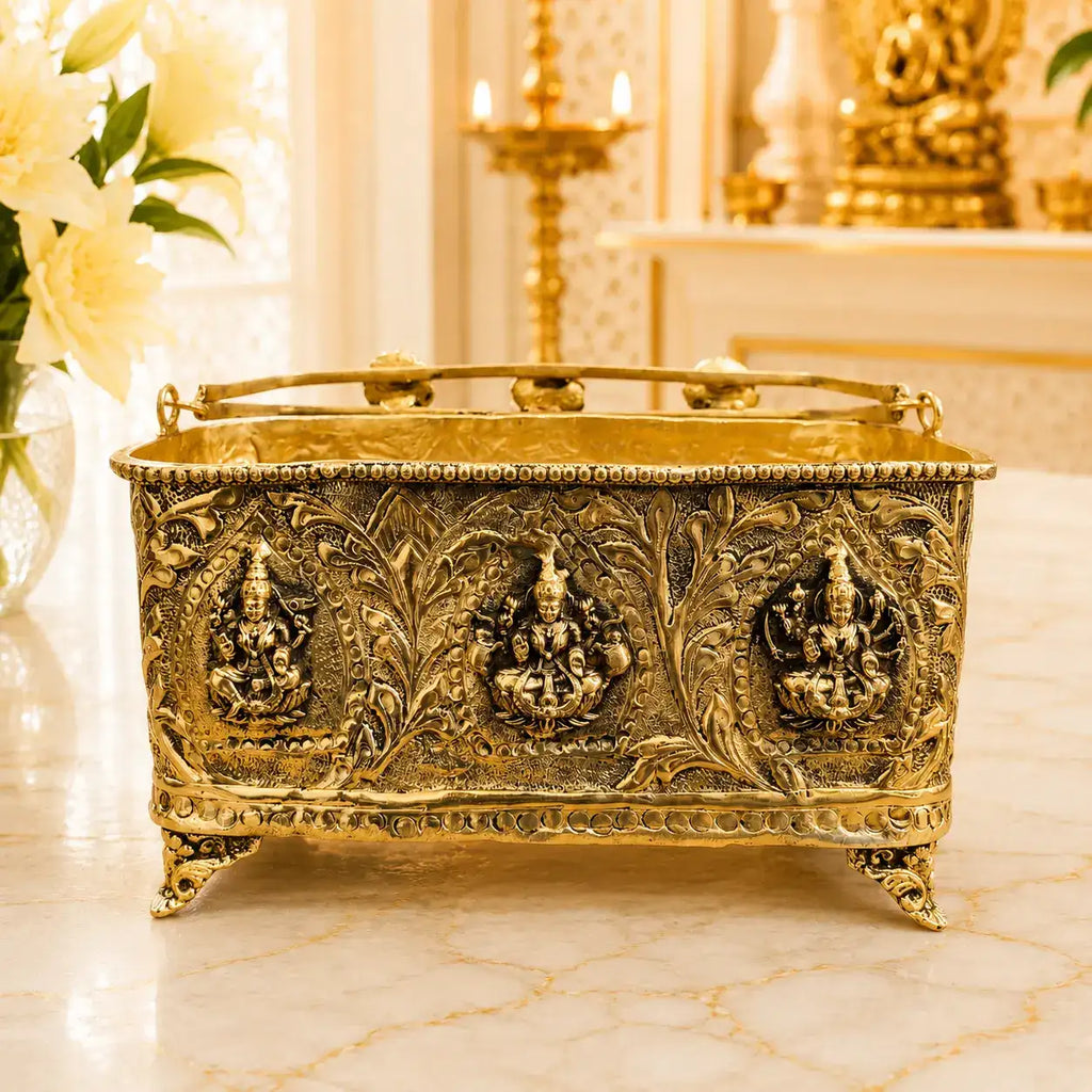 Brass Ashtalakshmi Basket With Handle And Leg (4 Inch) Vedansh Craft