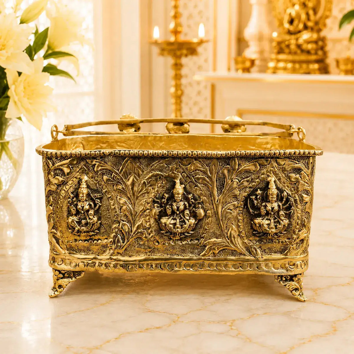 Brass Ashtalakshmi Basket With Handle And Leg (4 Inch) Vedansh Craft