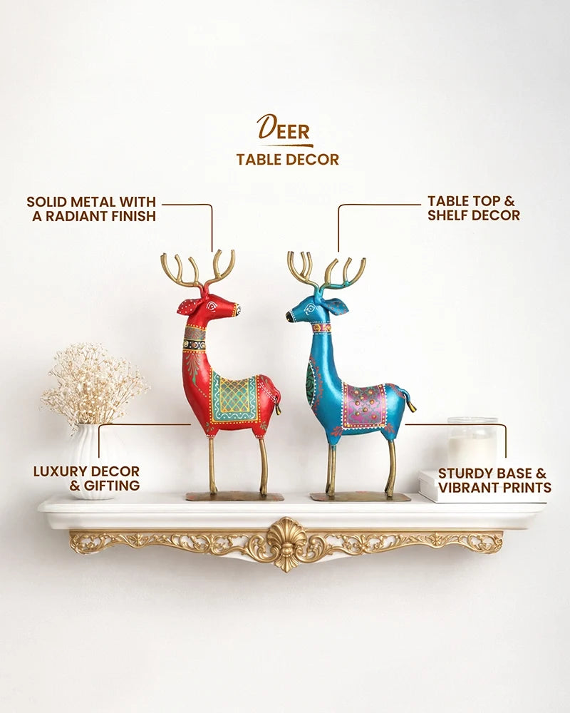 Handcrafted Metal Deer Figurine Set of 2 Home Decor Showpiece Gift Item
