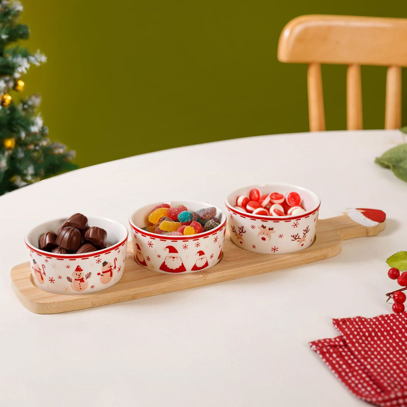 Santa Snowman Reindeer Bowls Snack Platter Set Of 4 Nestasia