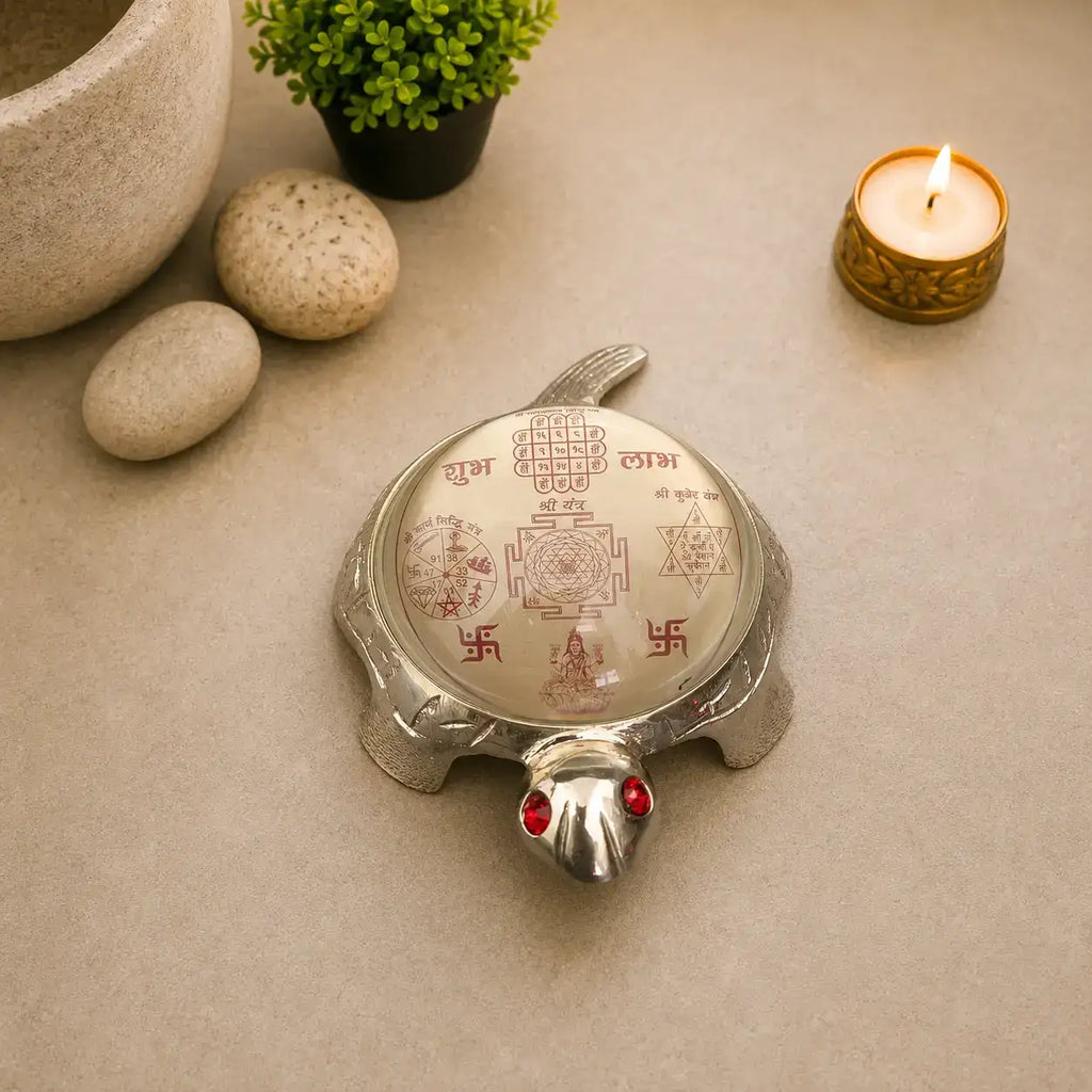 Brass Vastu Glass Shree Yantra Tortoise And Plate With Velvet Box (6 Inch) Vedansh Craft