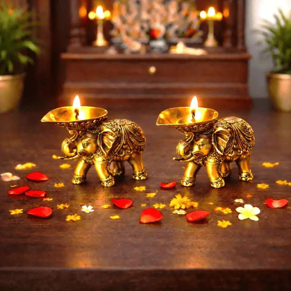 Brass Lightweight Elephant Standing Diya Pair Vedansh Craft