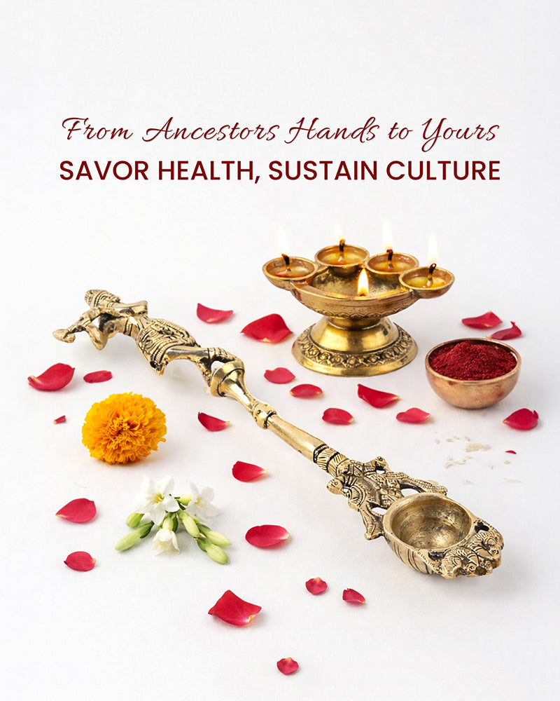 Brass Ritual Spoon with Lord Krishna Idol for Pooja Use