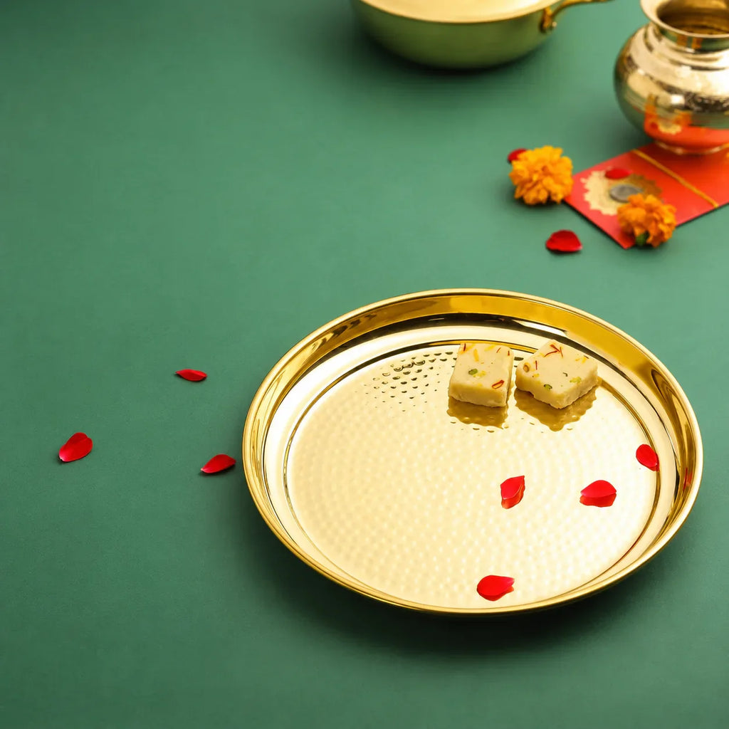 Brass Hammered Thali (11 Inch) Vedansh Craft