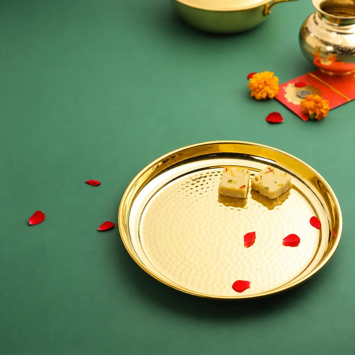 Brass Hammered Thali (11 Inch) Vedansh Craft