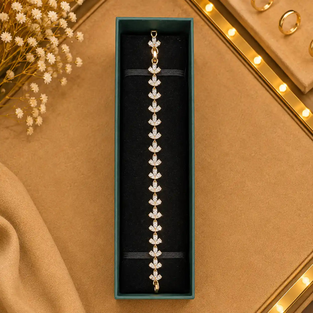 Geometric Tennis Bracelet for Women | Split Leaf & Oval CZ Design Vedansh Craft