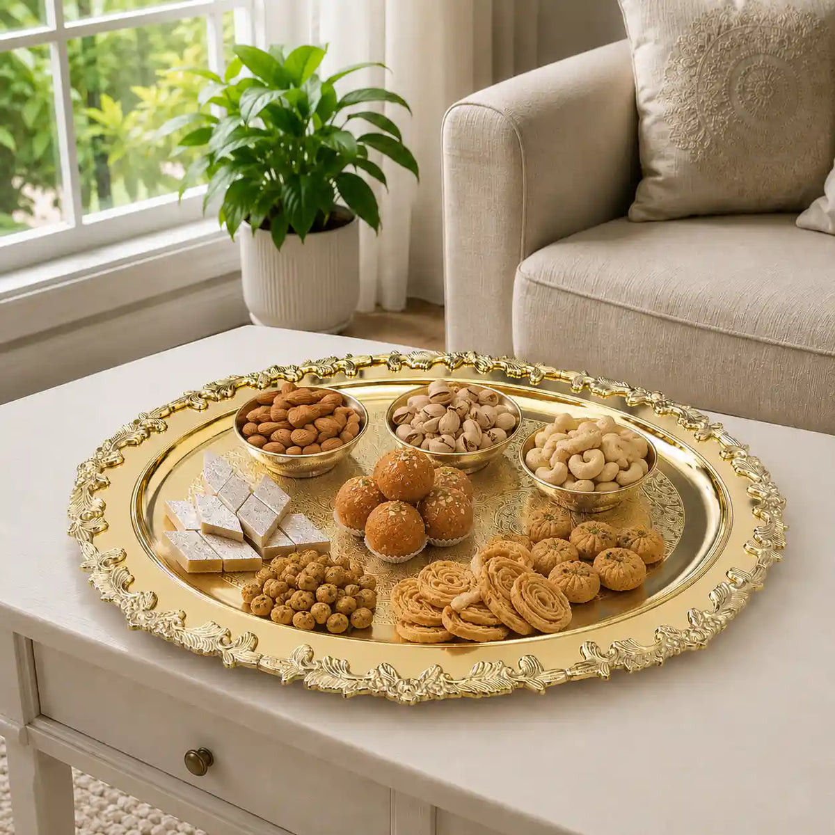 Brass Handcrafted Oval Tray / Platter Vedansh Craft