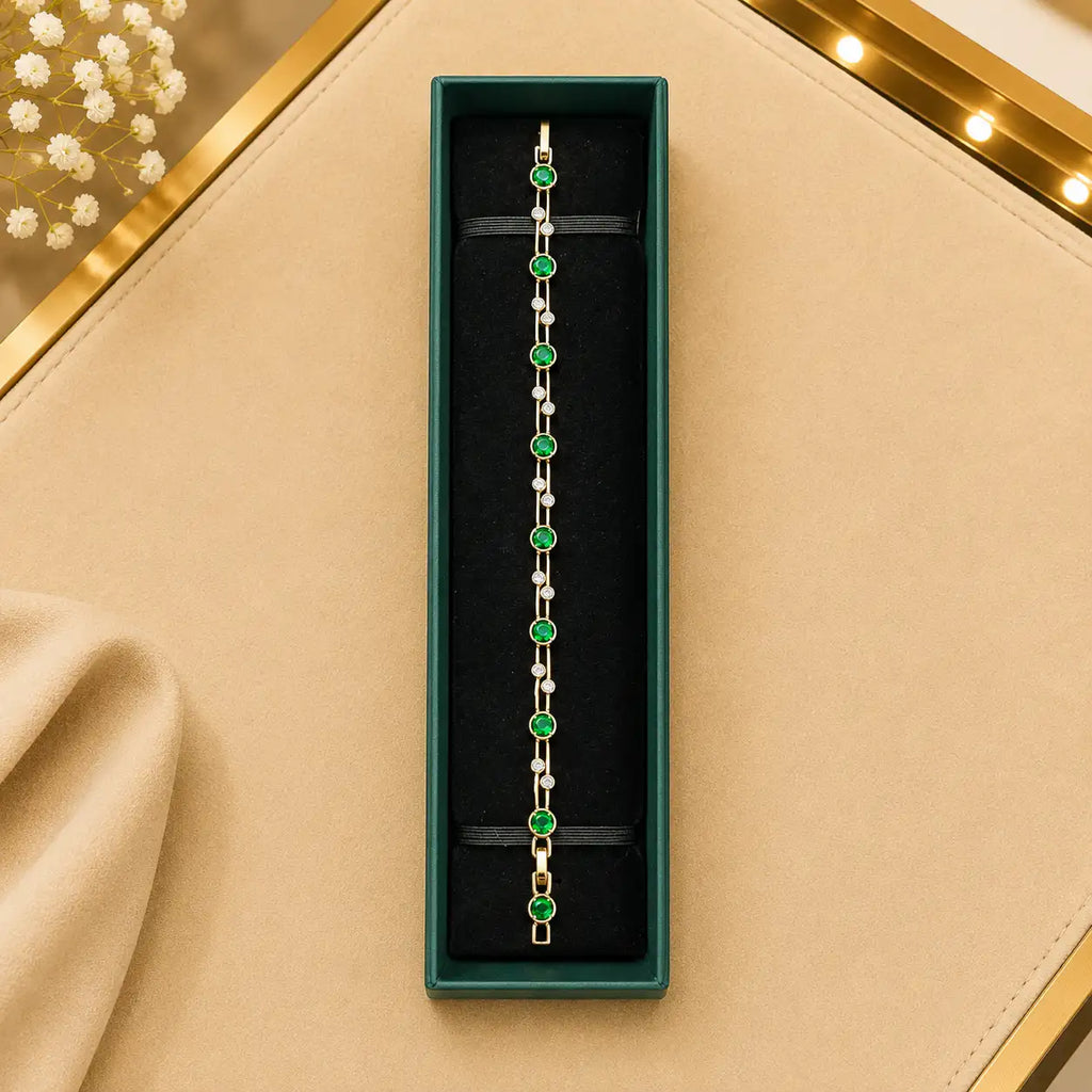 Thin Linear CZ Tennis Bracelet for Women | Gold-Tone Clasp, Gift Box Vedansh Craft