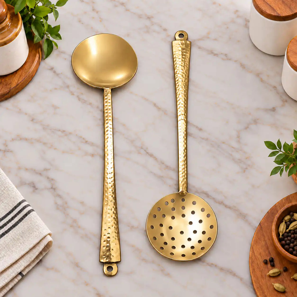 Brass Kitchen Ladles Set  (15.5 Inch) Vedansh Craft