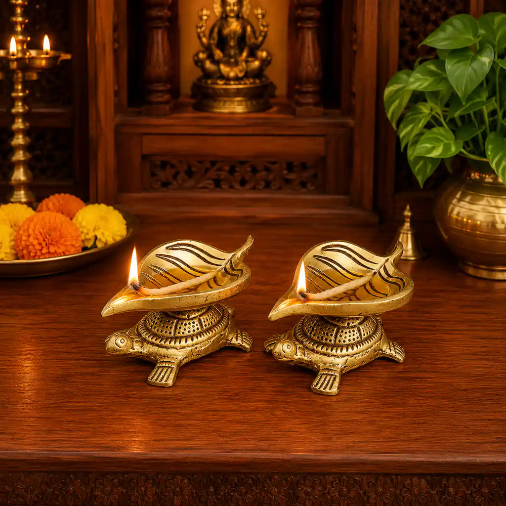 Brass Tortoise Oil Diya Pair (1.5 Inch) Vedansh Craft