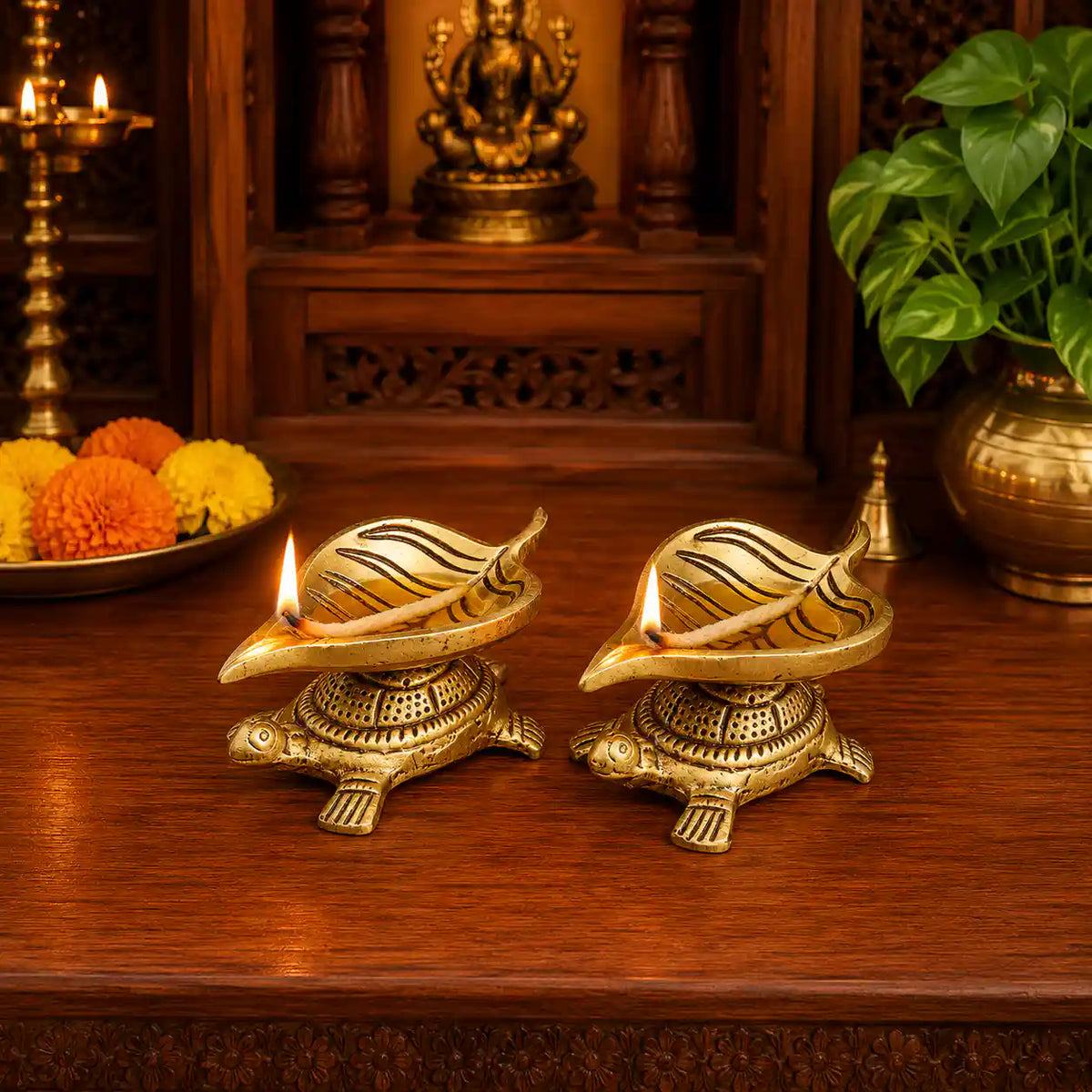Brass Tortoise Oil Diya Pair (1.5 Inch) Vedansh Craft