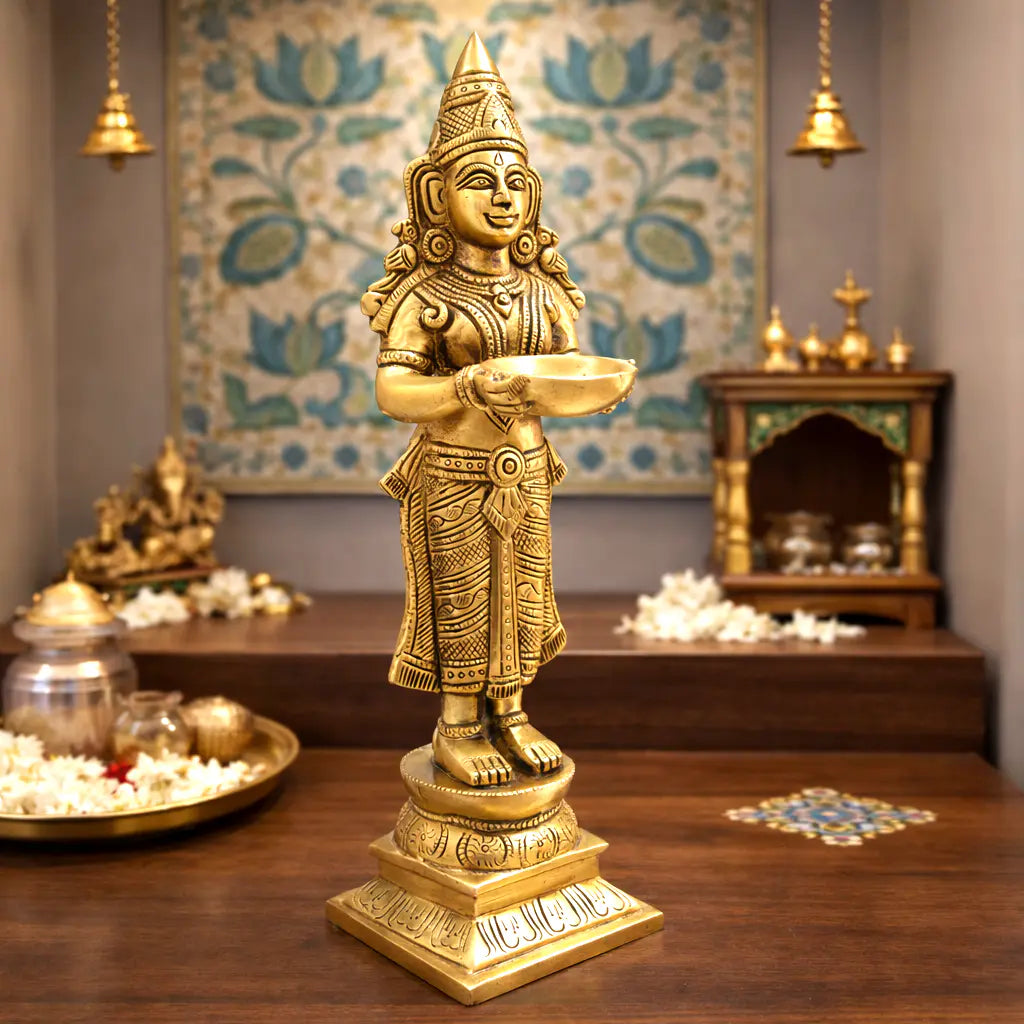 Brass Deep Lakshmi Standing Idol (12.5 Inch) Vedansh Craft