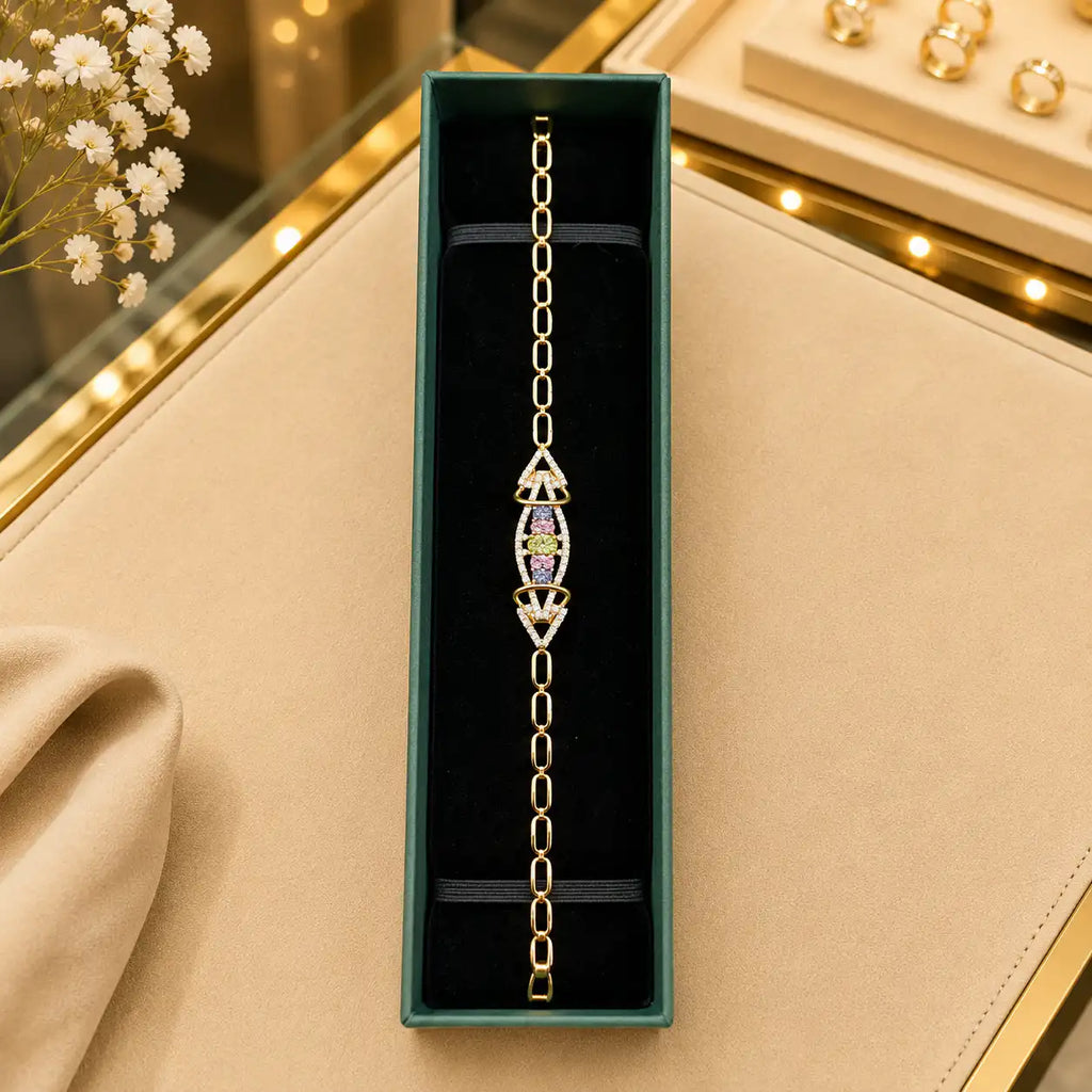 Colorful CZ Tennis Bracelet for Women | Gold-Tone Clasp, Gift Box Vedansh Craft