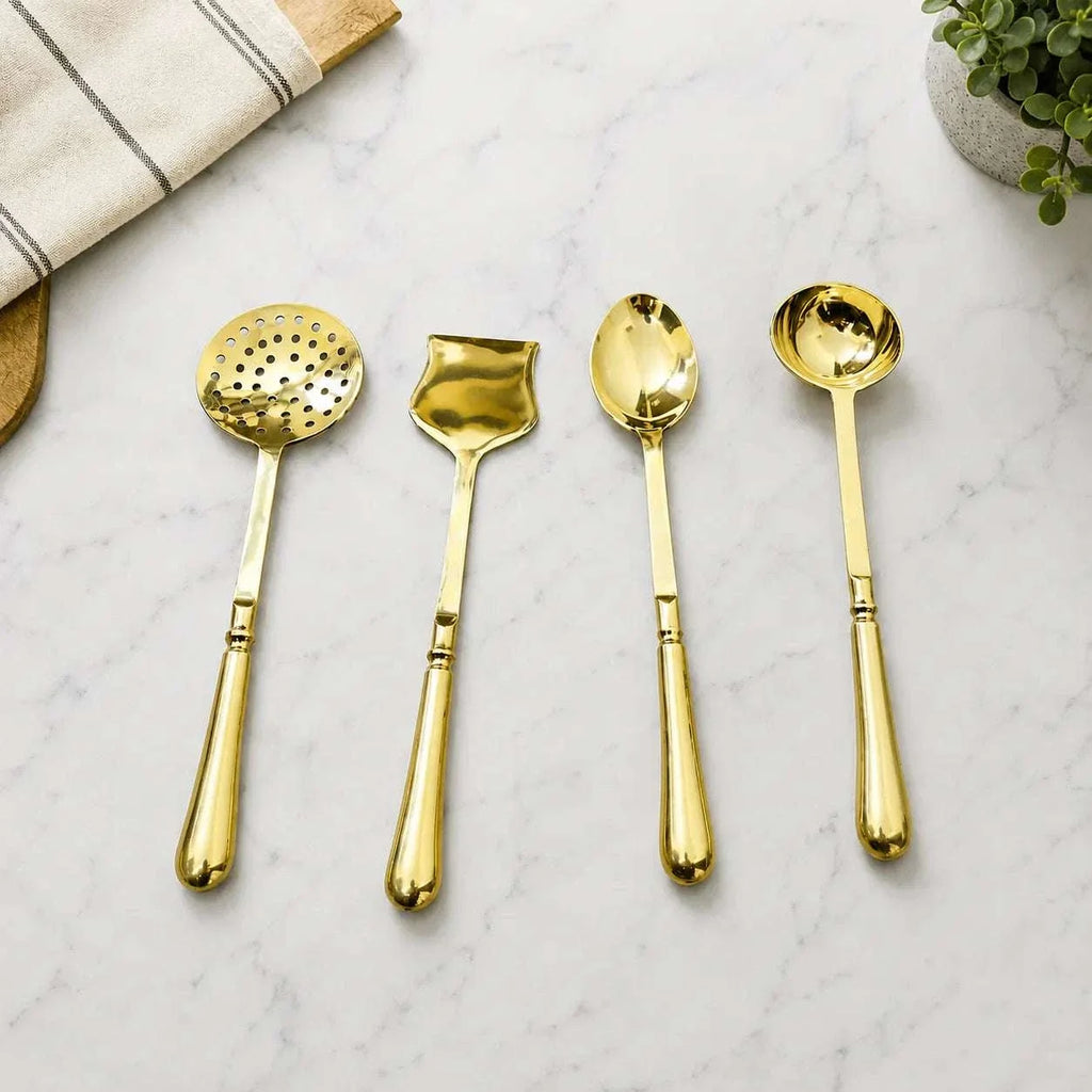 Brass Cooking Kitchen Ladles set (13.5 Inch) Vedansh Craft