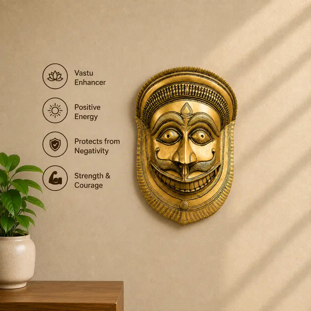 Brass Bhairav Face Mask Wall Hanging (12 Inch) Vedansh Craft