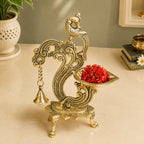 Brass Ethnic Peacock Diya Lamp With Hanging bell Vedansh Craft