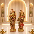 Brass Stone Work Standing Radha Krishna Statue Set (30 Inch) Vedansh Craft