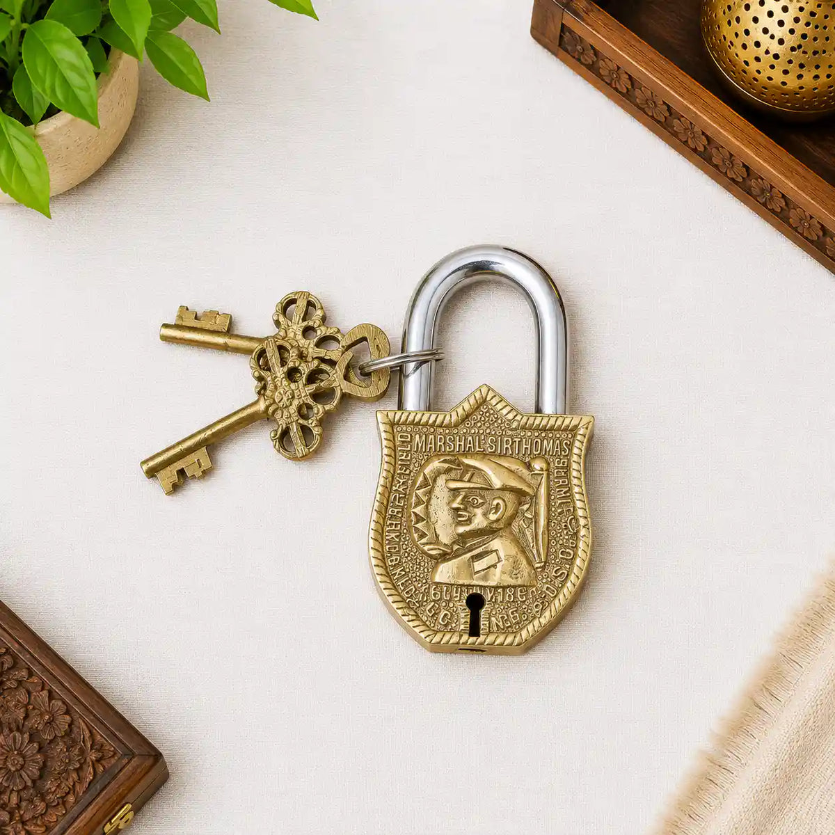 Brass Door Lock With Two Brass Keys (4.5 Inch) Vedansh Craft