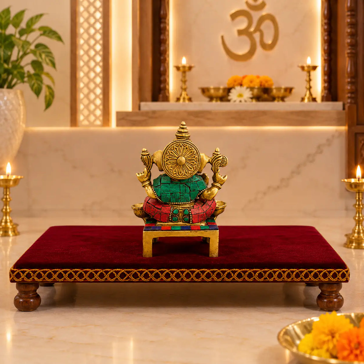 Brass Stone Work Sitting Ganesha Idol Vedansh Craft