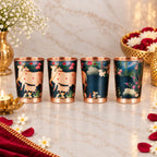 Copper Kalakriti Print Glass Set of Four With Gift Box/Hamper (3.5 Inch) Vedansh Craft