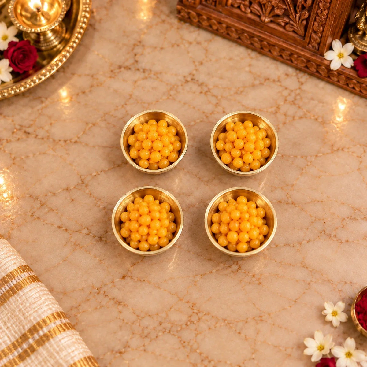 Brass Embossed Design Prasad Bowl Set (1 Inch) Vedansh Craft