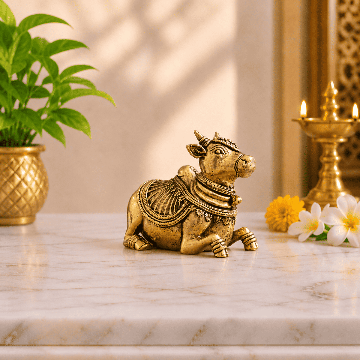 Brass Sitting Nandi Lightweight Idol (2 Inch) Vedansh Craft