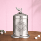 Brass Embossed Design Jar with leaf knob on lid, Brass Decorative Storage Box Vedansh Craft