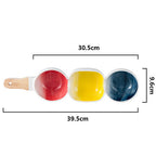 MERRY 3 part snack bowl with wooden handle - blue, yellow & red Nestasia
