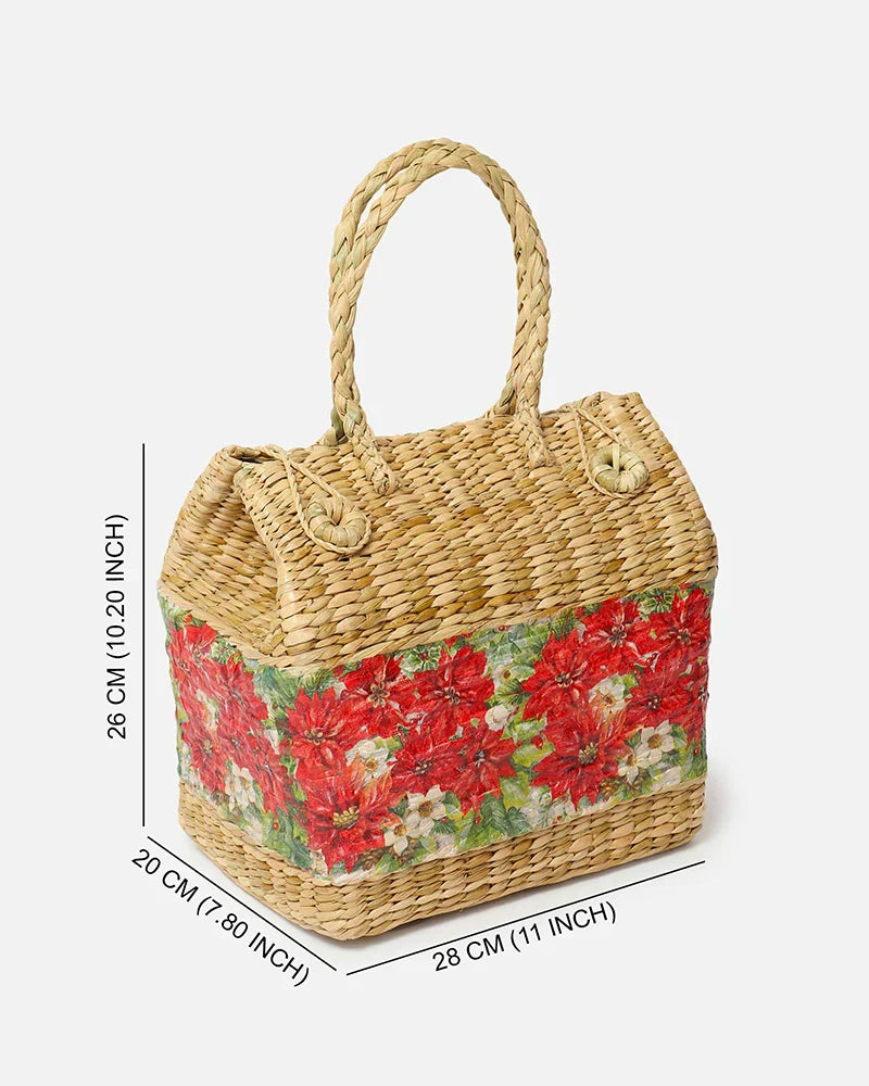 Rustic Seagrass Picnic Basket Handmade for Food Carry & Picnic