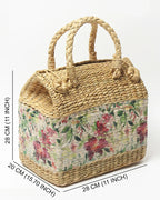 Handmade Seagrass Picnic Basket with Lid for Outdoor Dining & Travel Use