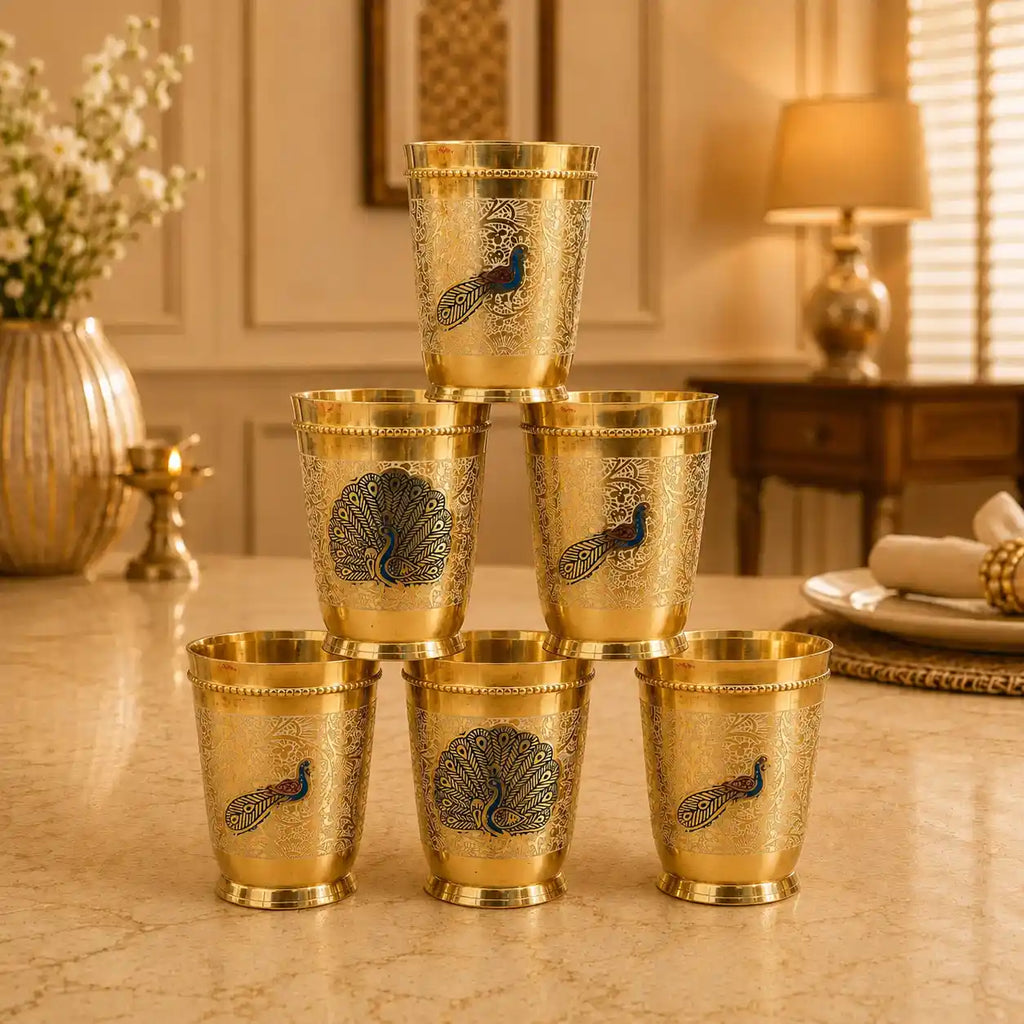 Brass Hand Painted Glass Pair Vedansh Craft