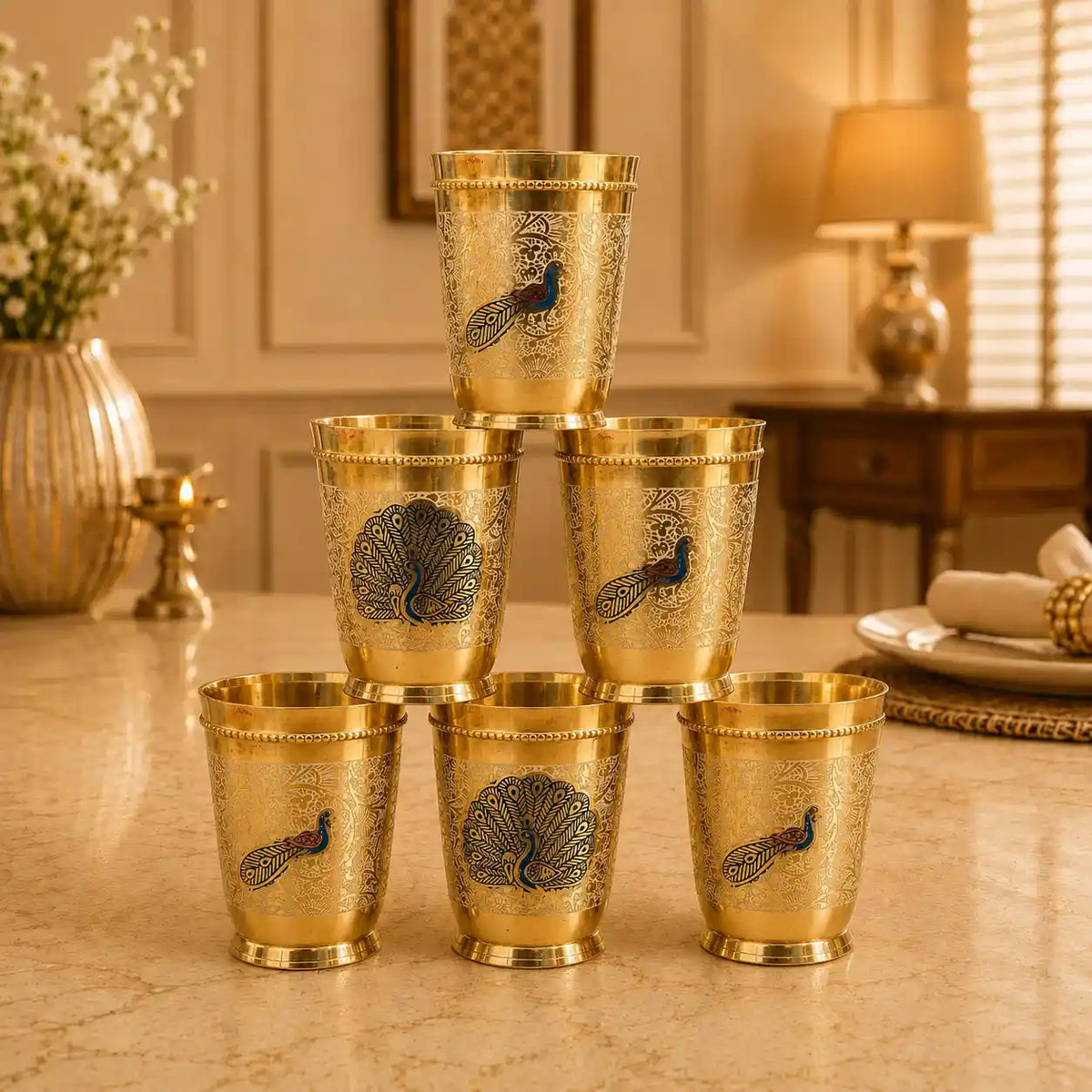 Brass Hand Painted Glass Pair Vedansh Craft