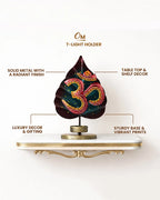Handcrafted Metal Om Symbol Peepal Leaf Decor Tea Light Holder Showpiece