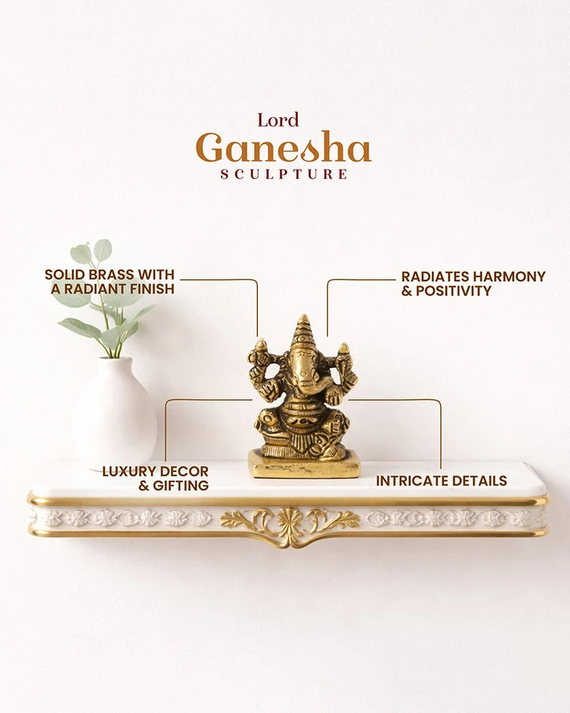Solid Brass Ganesh Ji Idol for Mandir, Office and Vastu Decoration