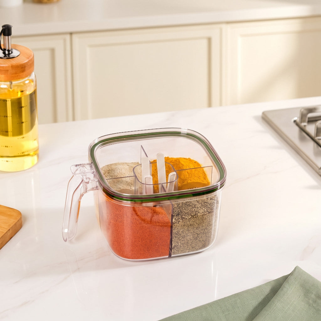 Four Sectioned Seasoning Box With Handle And Spoons 800ml Nestasia