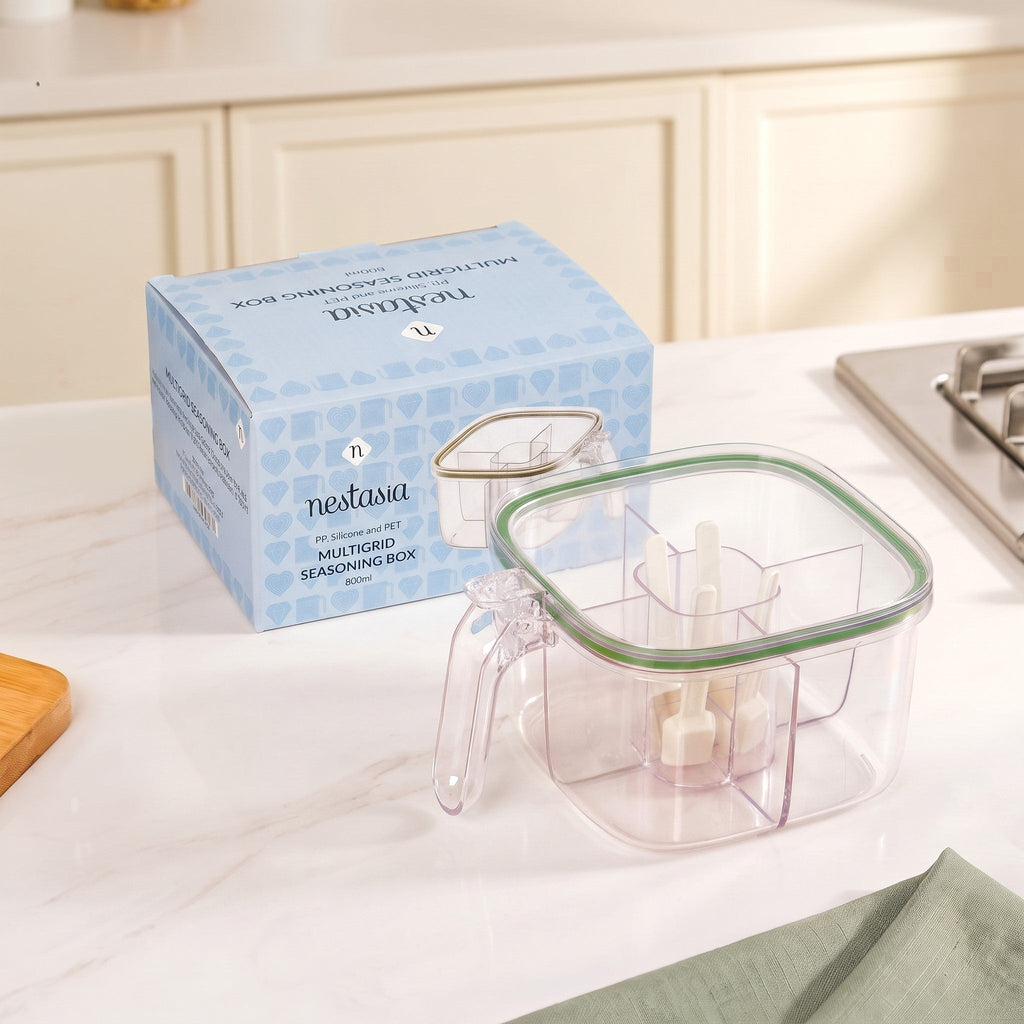 Four Sectioned Seasoning Box With Handle And Spoons 800ml Nestasia