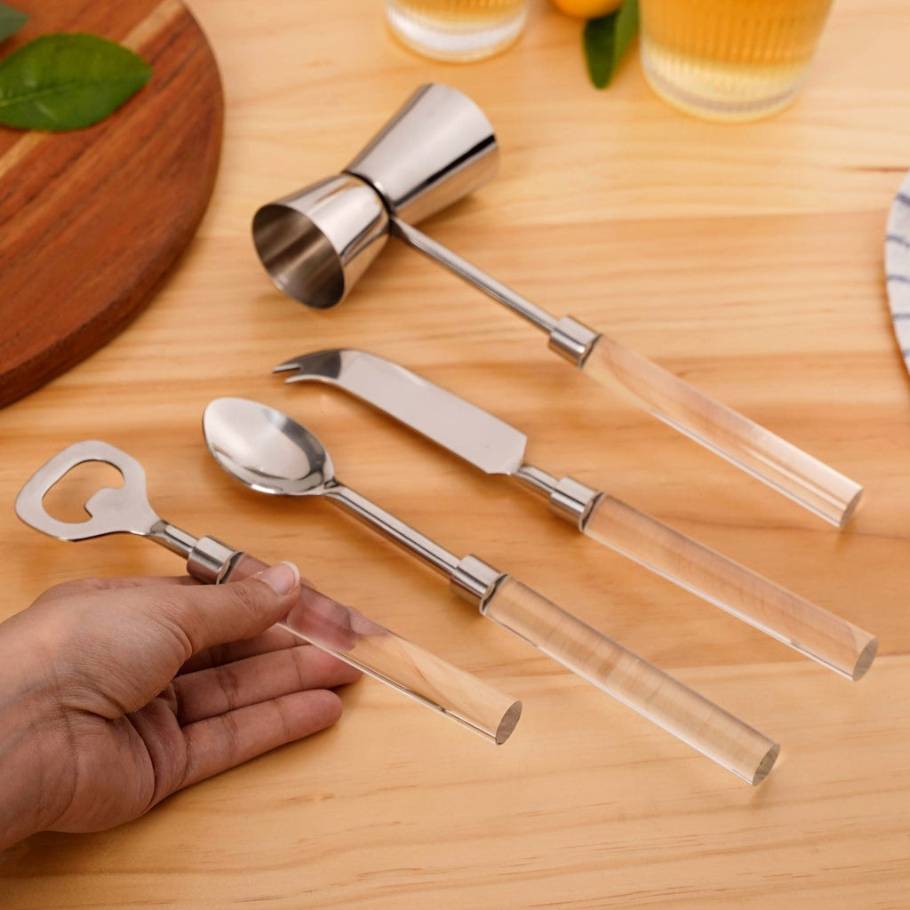 Contemporary Chic 4 Piece Stainless Steel Bar Tool Set Nestasia