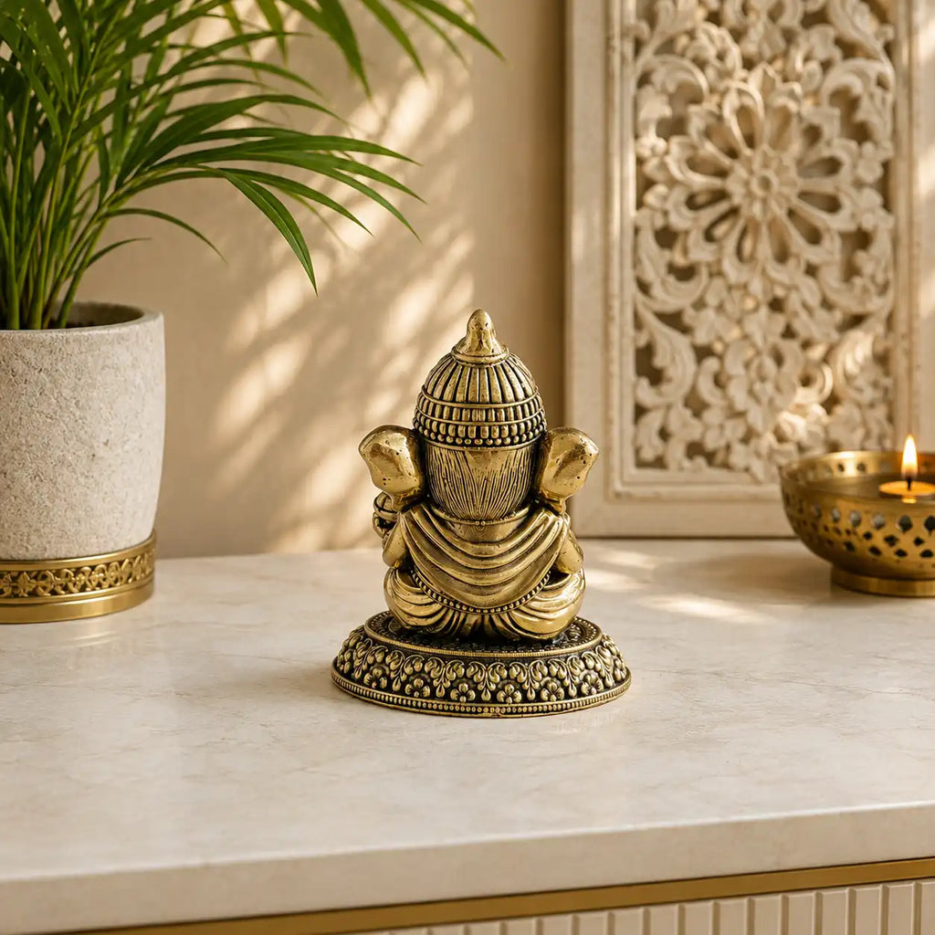 Brass Lightweight Right Trunk Sitting Ganesha Idol Vedansh Craft
