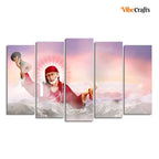 VIBECRAFTS Homcraft Devotional Wall Painting of Sai Baba Set of Five For Home|Office|Living Room|Gift (PTVC5Pcs2_6610)