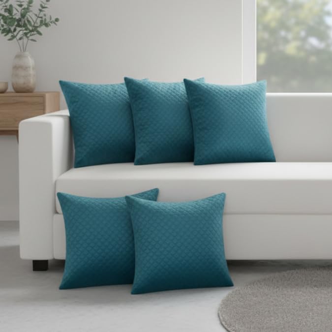 STITCHNEST Quilted Velvet Cushion Covers Set of 5 | Soft Luxury | 12x12 Inches | Premium Sofa & Living Room Décor