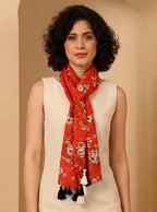 tweedle Pure Cotton Summer Scarf for Women,soft, Printed, Breathable Stole for Sun and Wind Protection - Orange