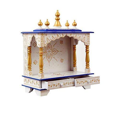 Kamdhenu Art and Craft Wood Home Temple (White and Blue, 9 X 18 X 21 Inch)