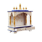 Kamdhenu Art and Craft Wood Home Temple (White and Blue, 9 X 18 X 21 Inch)