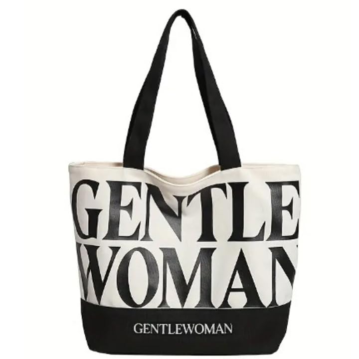 THE SACK CO. Large Canvas Tote Bag for Women, Tote Handbags for Women with Zipper & for College, Shopping, Office (gntl women blk writing new)