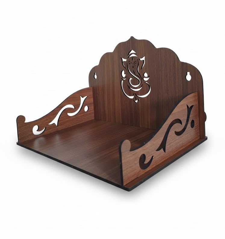 Bindian Wooden Home Temple/Mandir for Wall | Ganesha Motif | Pre-Laminated 4.2mm MDF | Pooja Mandap for Wall Mount & Table Top | Ideal for Small Spaces
